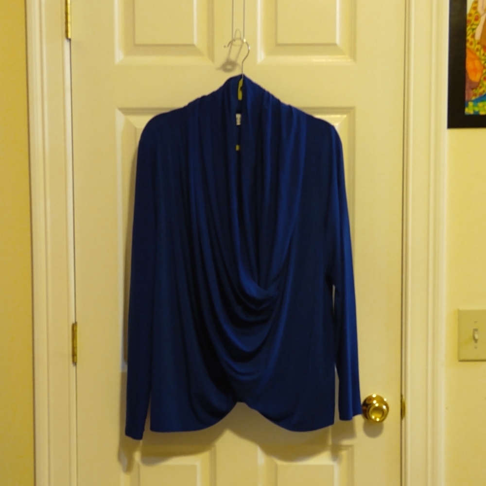 Attitudes By Renee Women's Cobalt Wrap Around Knit Top Blouse Size XL